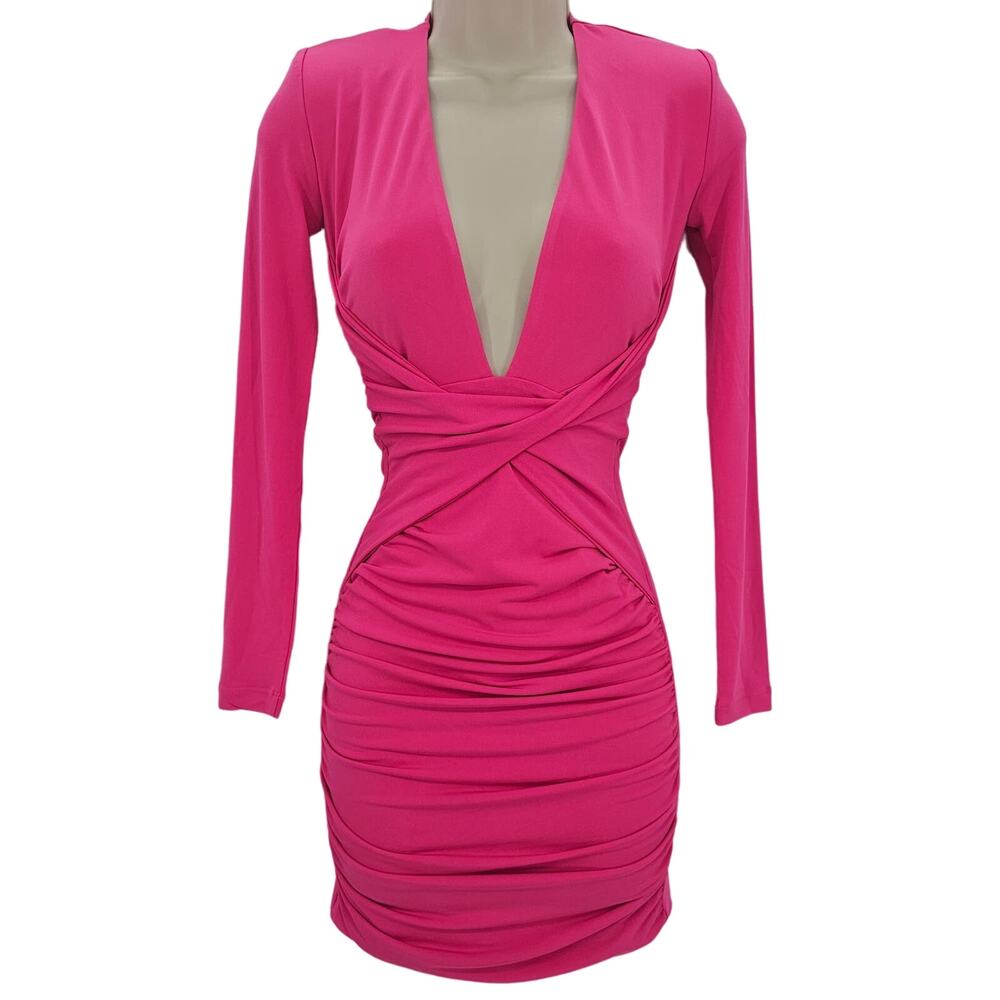 Nookie Womans size XS Envy Long Sleeve Mini Dress Gown in Pink Jersey Knit NEW